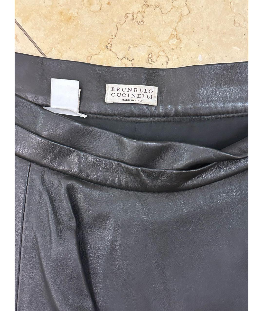 BRUNELLO CUCINELLI Черная кожаная юбка мини, фото 2