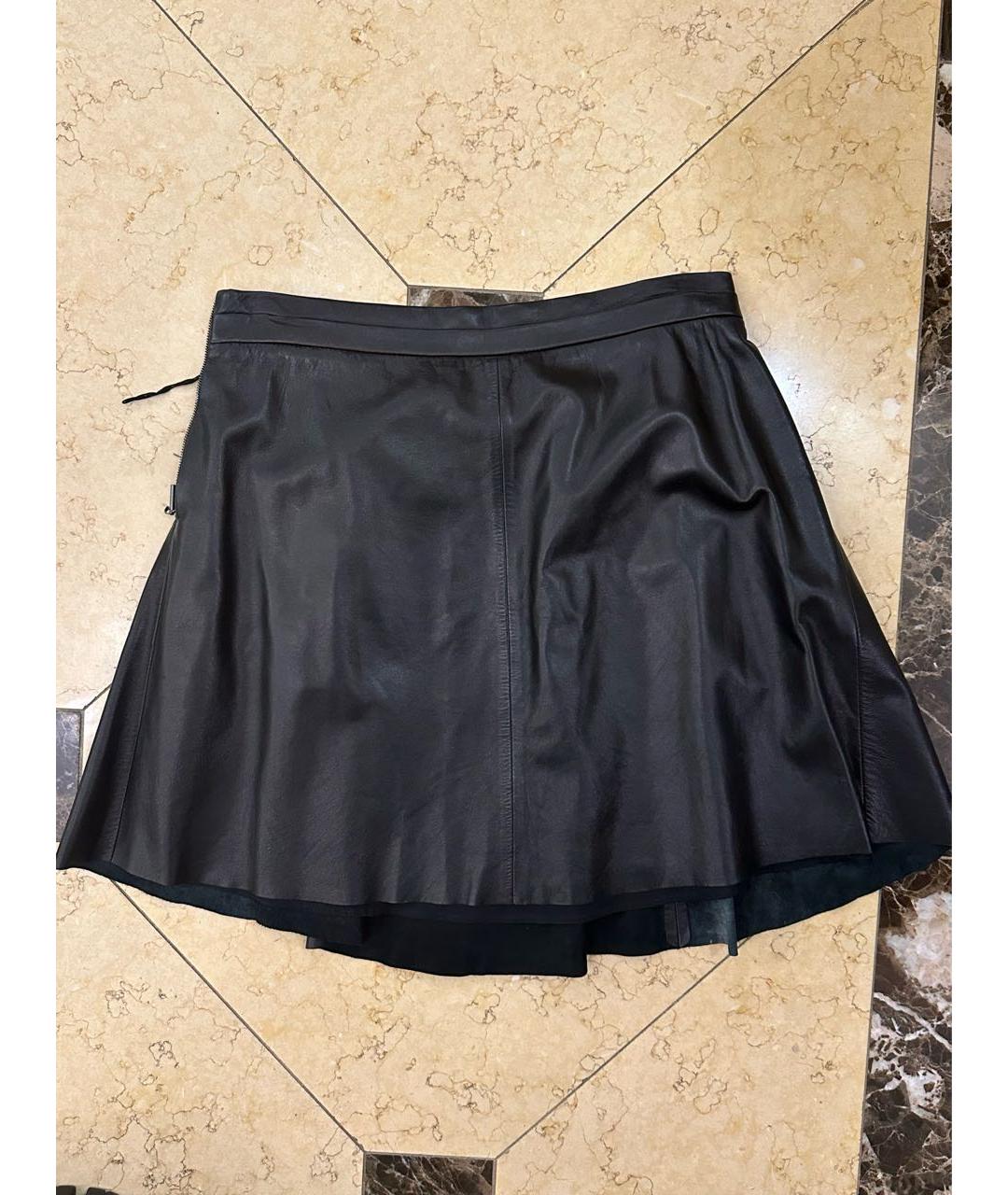 BRUNELLO CUCINELLI Черная кожаная юбка мини, фото 4