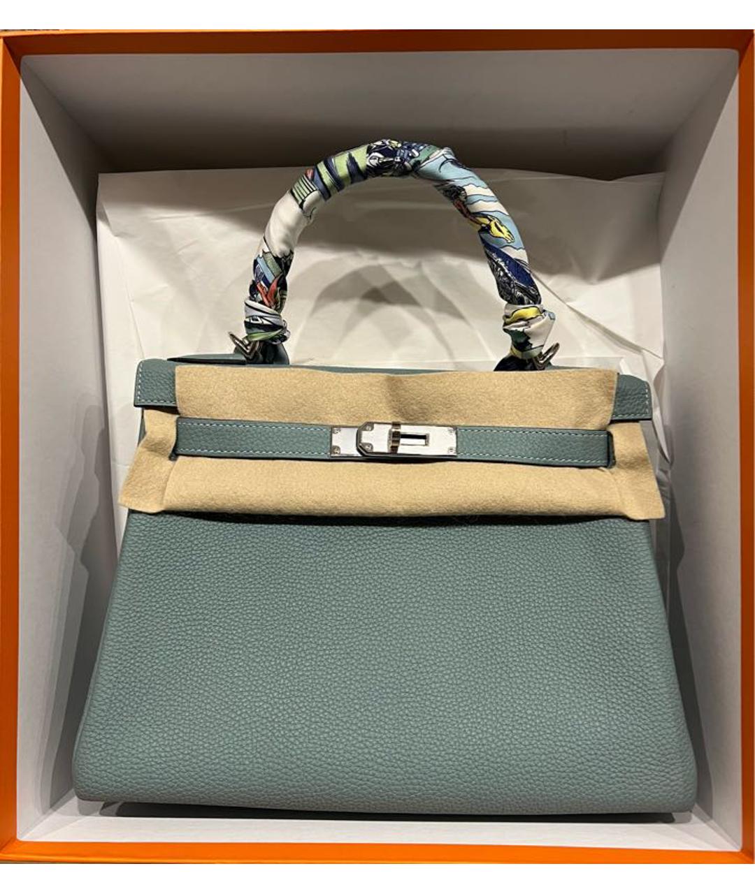 HERMES Голубая кожаная сумка с короткими ручками, фото 10