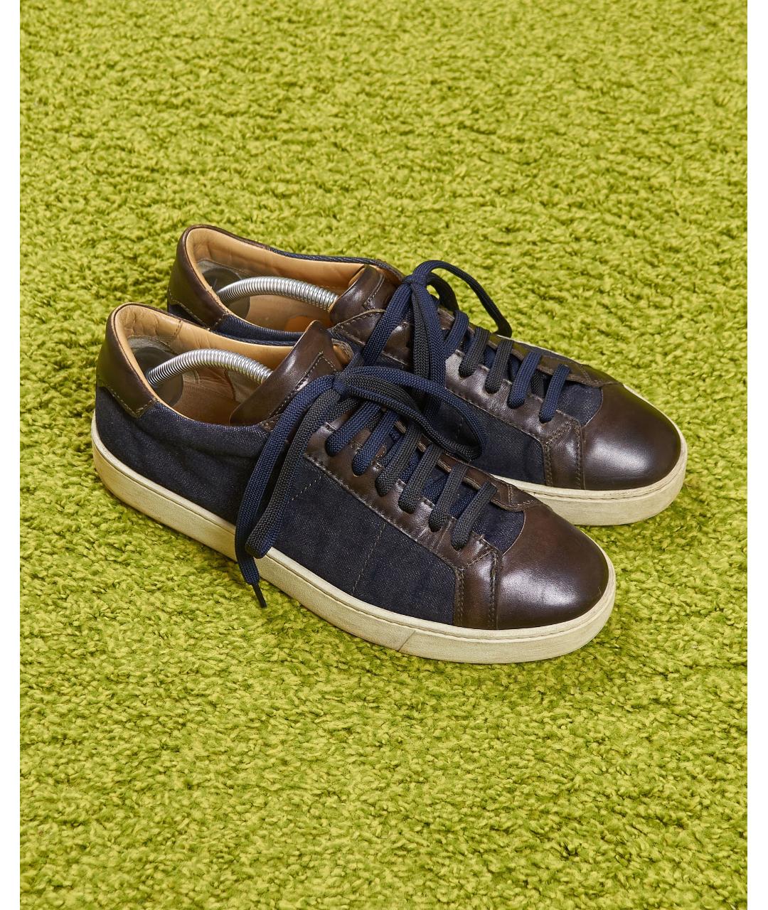 SANTONI Синие текстильные низкие кроссовки / кеды, фото 2