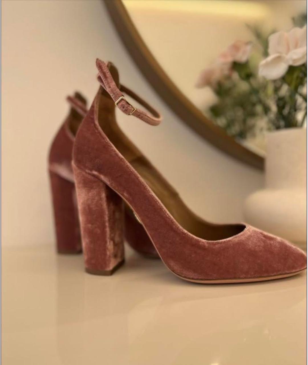 AQUAZZURA Розовые бархатные туфли, фото 3