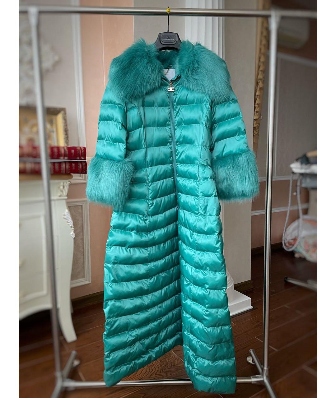 ELISABETTA FRANCHI Бирюзовый полиамидовый пуховик, фото 8