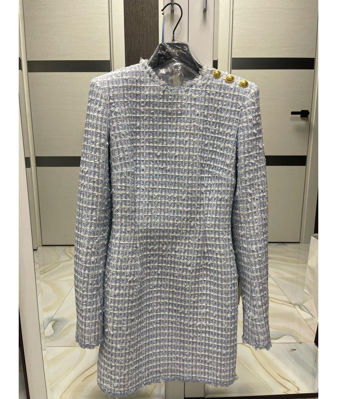 BALMAIN Голубое хлопковое коктейльное платье, фото 4