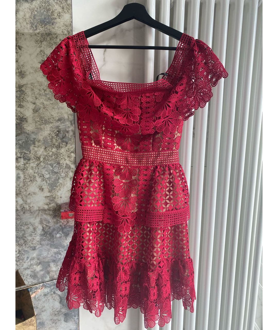 SELF-PORTRAIT Красное кружевное коктейльное платье, фото 2