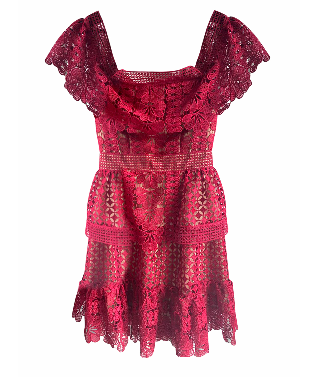 SELF-PORTRAIT Красное кружевное коктейльное платье, фото 1