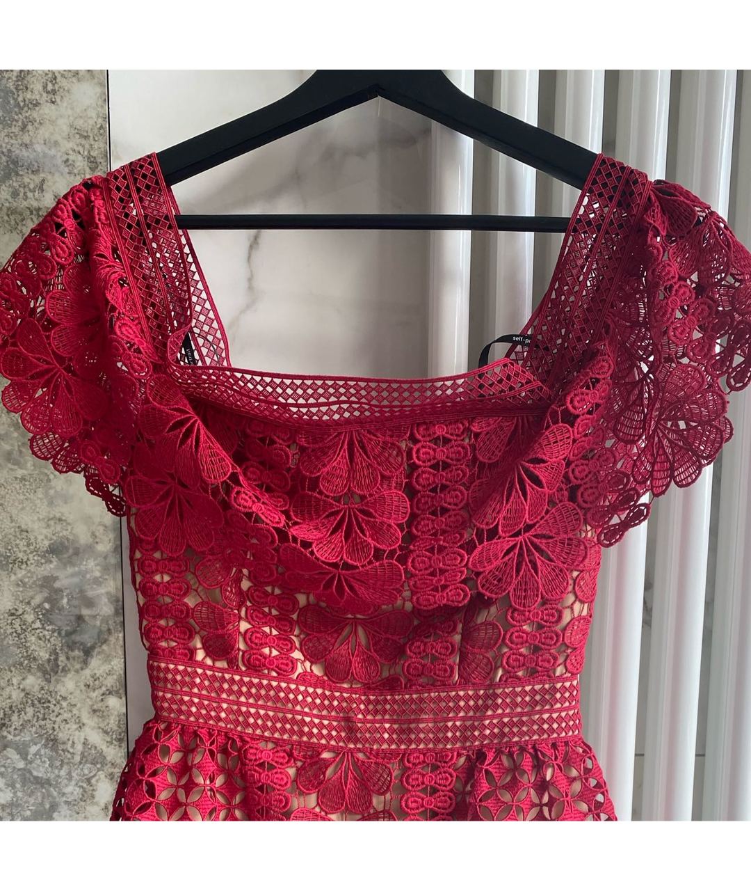 SELF-PORTRAIT Красное кружевное коктейльное платье, фото 4
