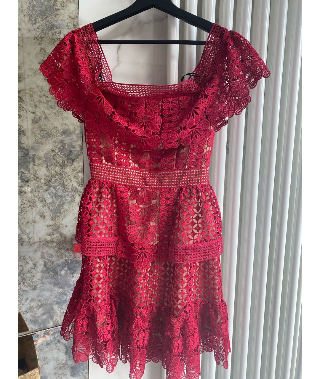 SELF-PORTRAIT Красное кружевное коктейльное платье, фото 5