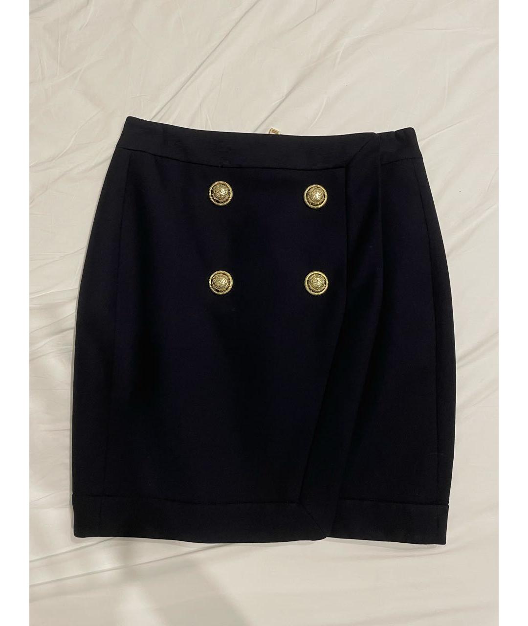 BALMAIN Темно-синяя креповая юбка мини, фото 3