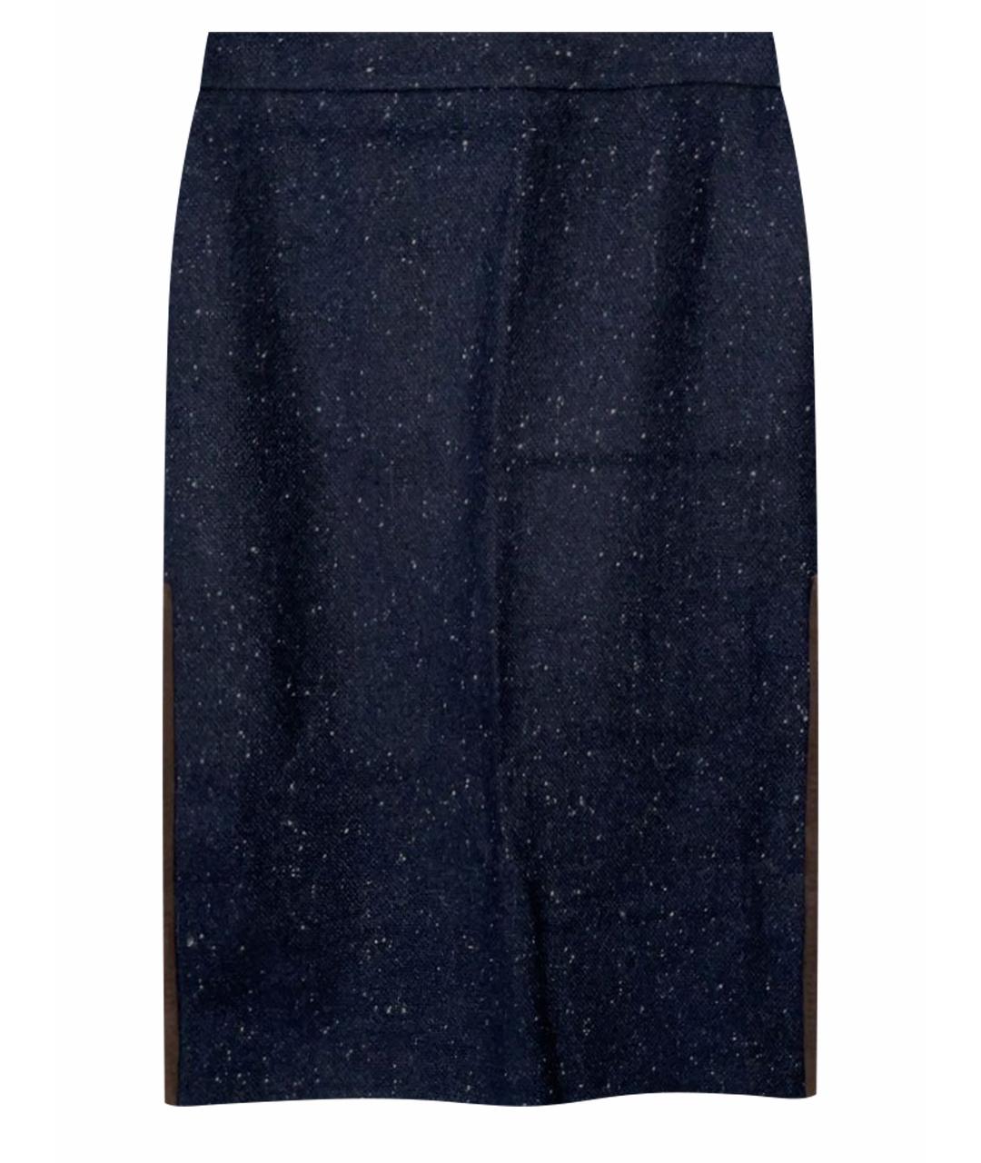 ETRO Темно-синяя шерстяная юбка миди, фото 1