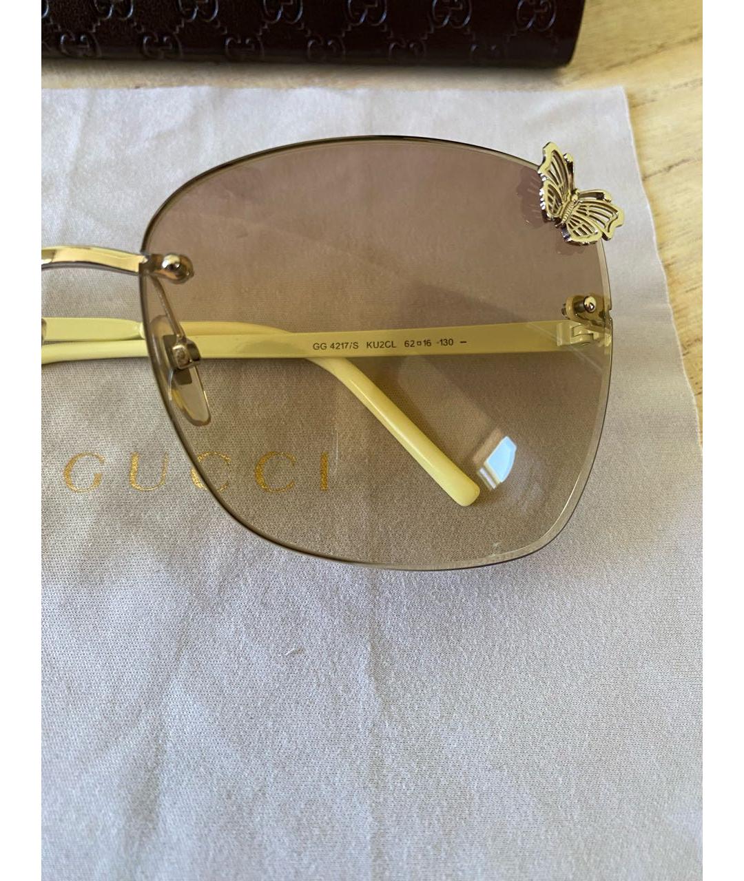 GUCCI Желтые металлические солнцезащитные очки, фото 6