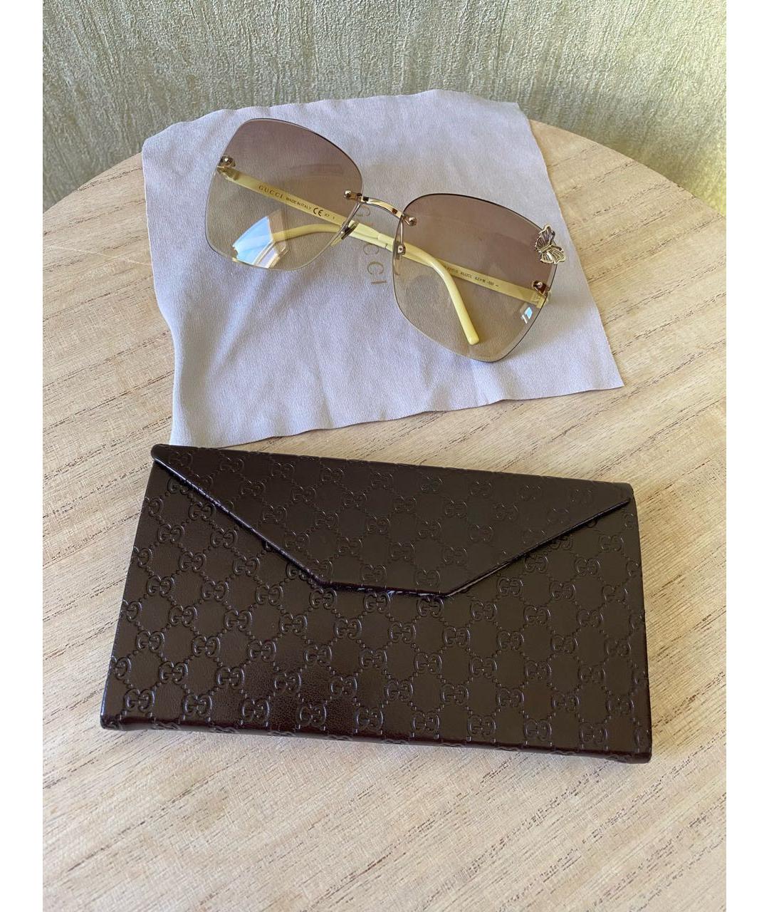 GUCCI Желтые металлические солнцезащитные очки, фото 4