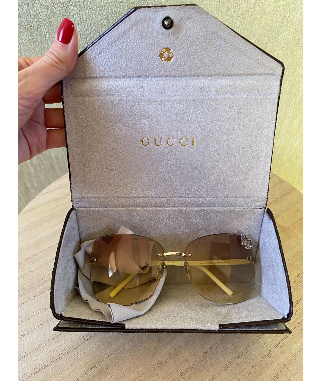 GUCCI Желтые металлические солнцезащитные очки, фото 7