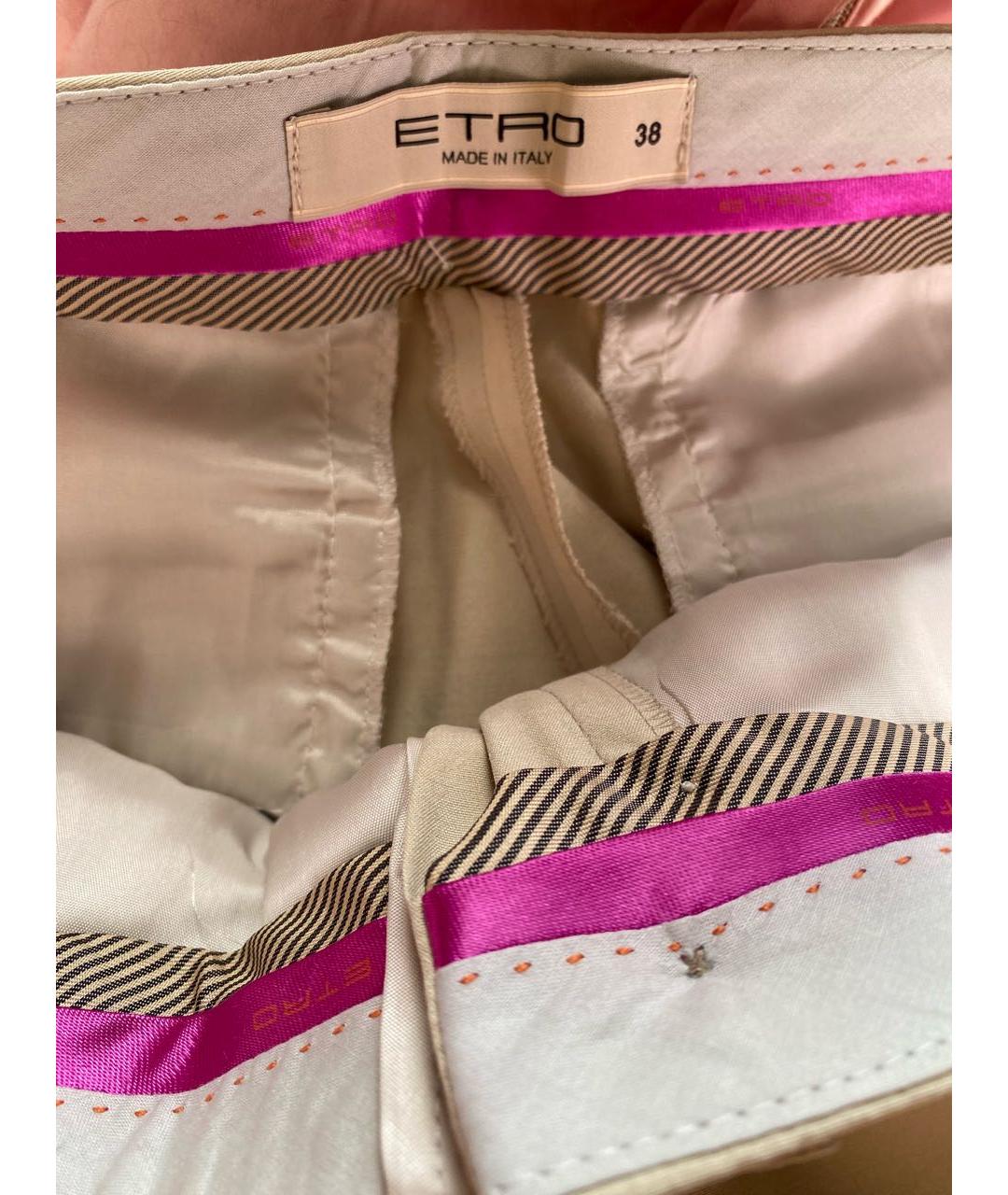 ETRO Бежевые шелковые прямые брюки, фото 2