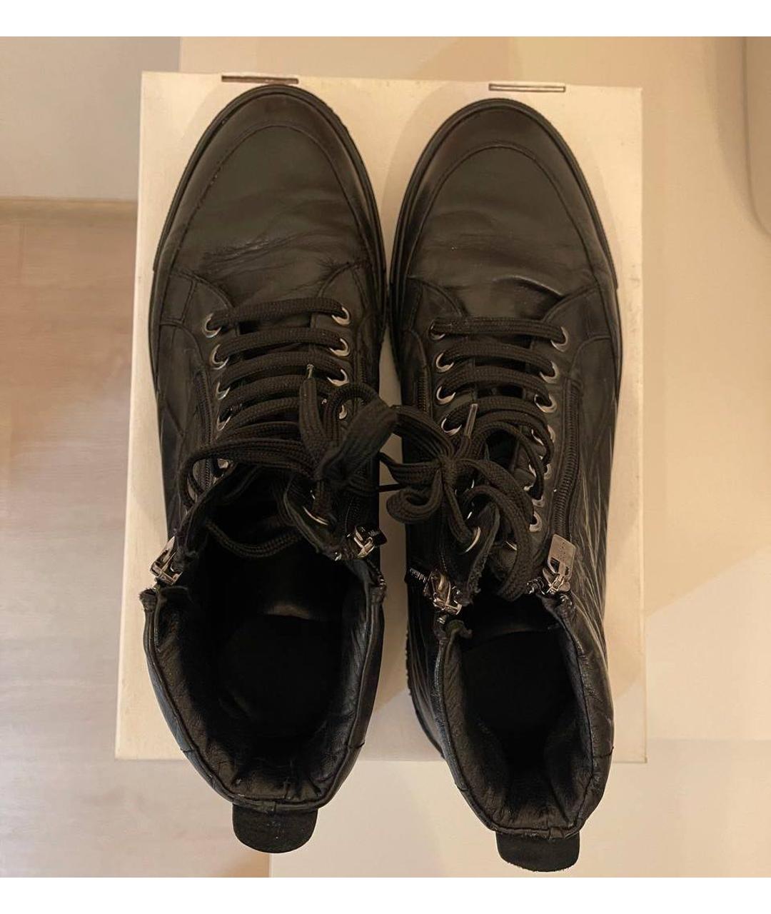 BALDININI Черные кожаные высокие кроссовки / кеды, фото 3