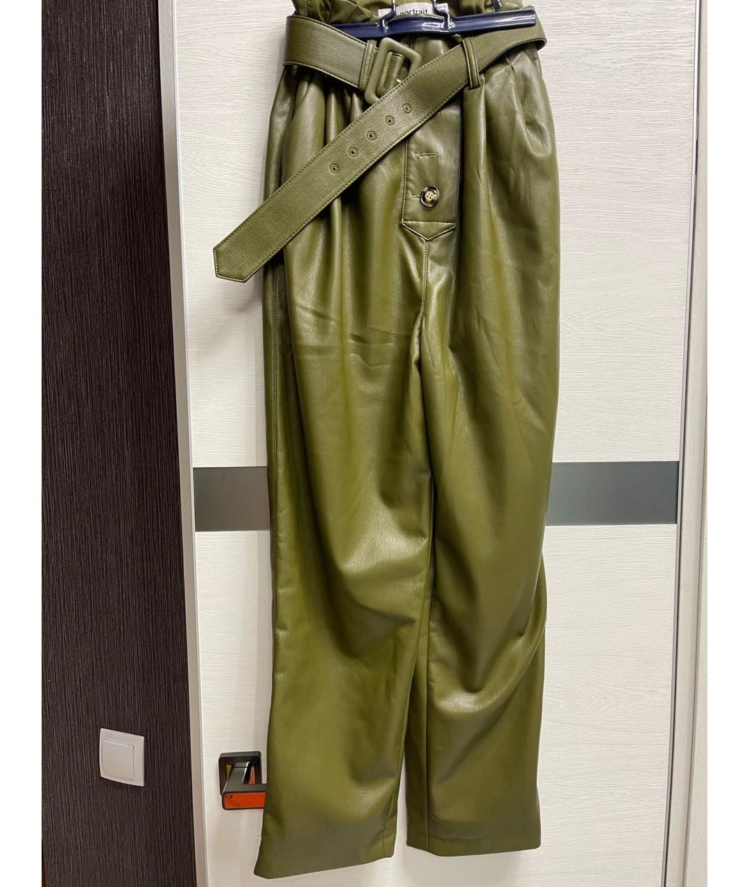 SELF-PORTRAIT Зеленые кожаные брюки широкие, фото 5