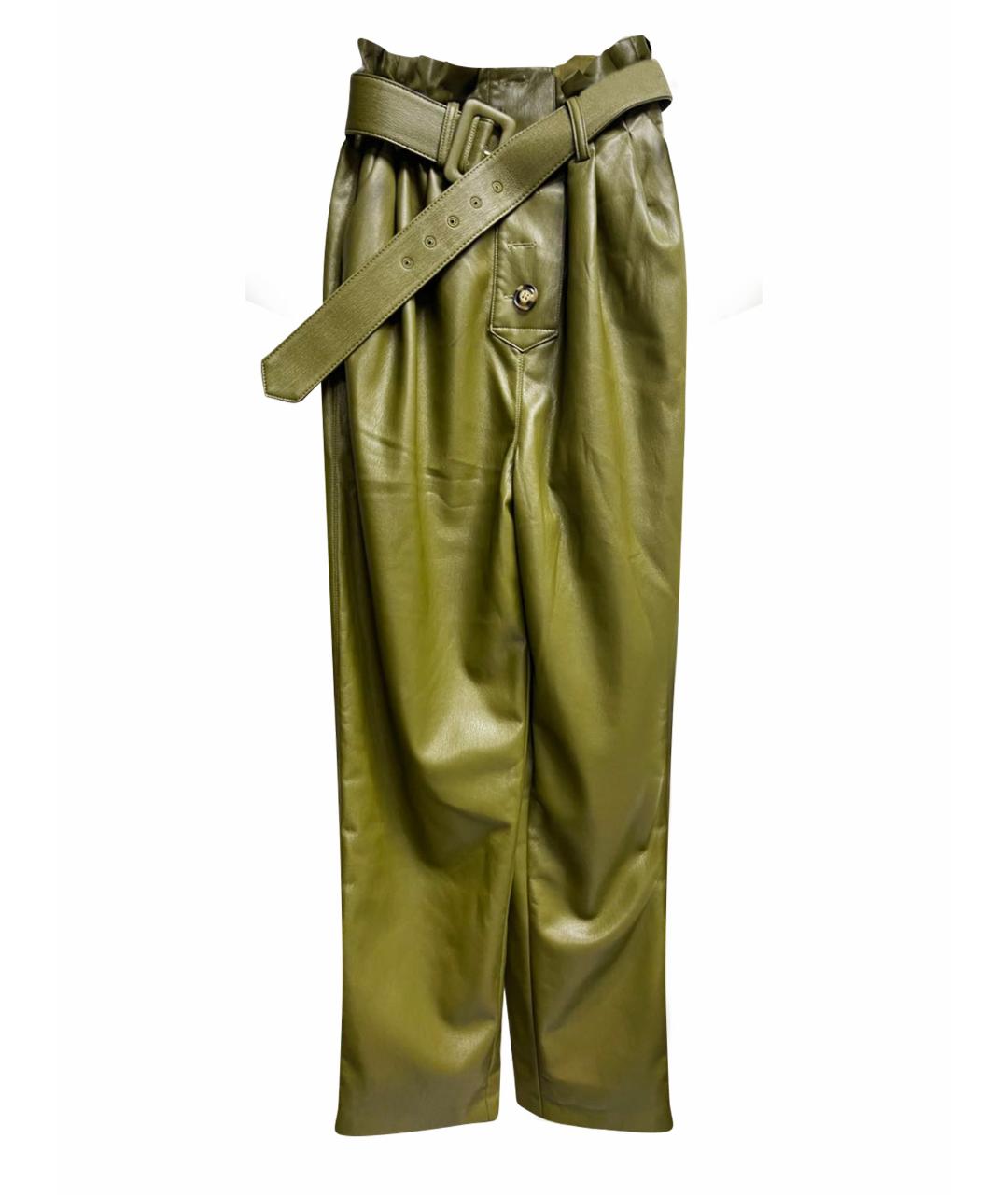 SELF-PORTRAIT Зеленые кожаные брюки широкие, фото 1