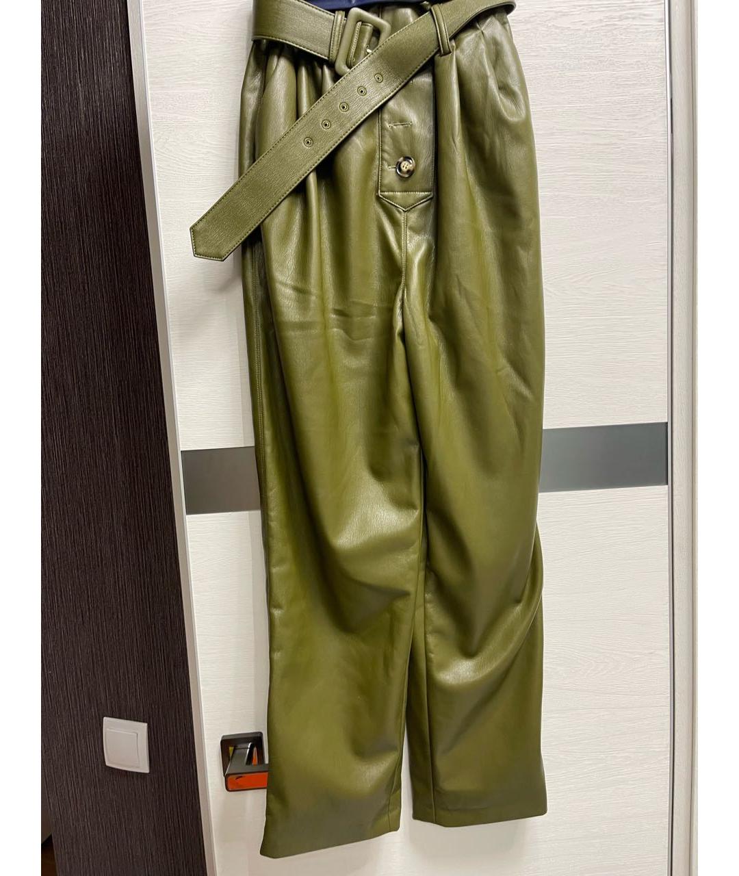 SELF-PORTRAIT Зеленые кожаные брюки широкие, фото 4