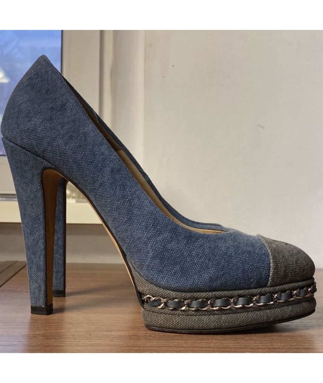 CHANEL PRE-OWNED Синие текстильные туфли, фото 5