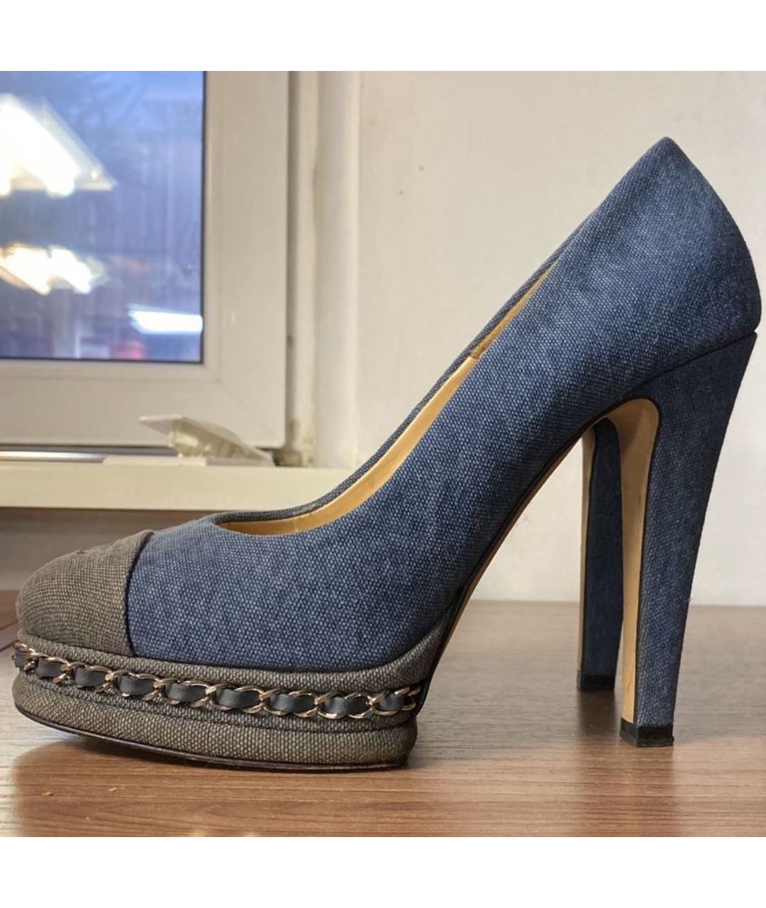 CHANEL PRE-OWNED Синие текстильные туфли, фото 4