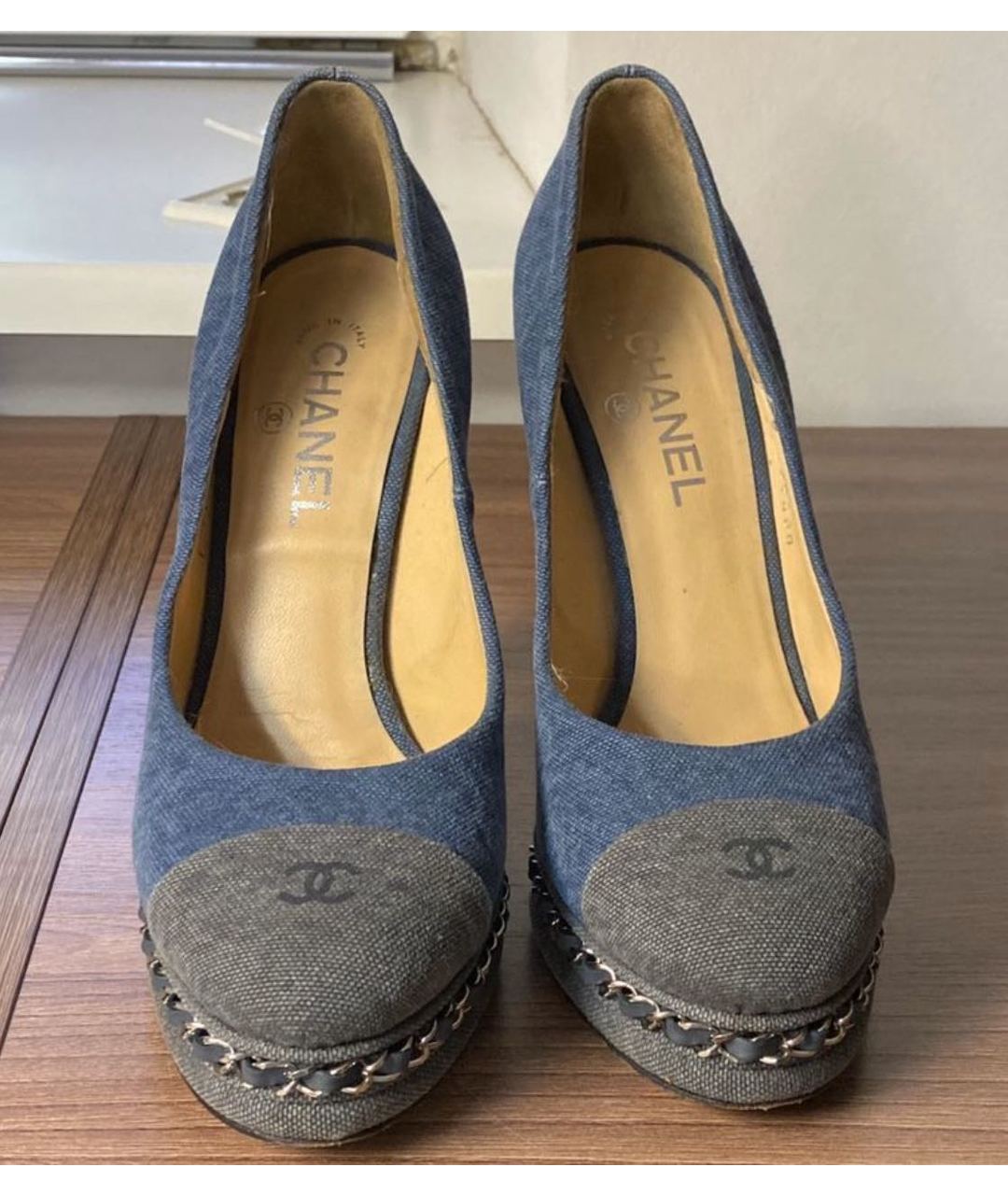 CHANEL PRE-OWNED Синие текстильные туфли, фото 2