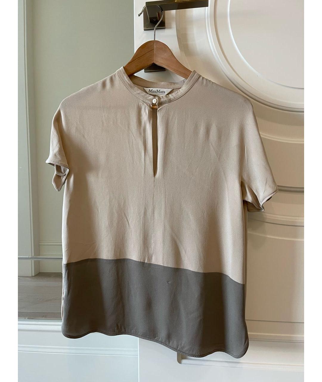 MAX MARA Бежевая шелковая блузы, фото 5