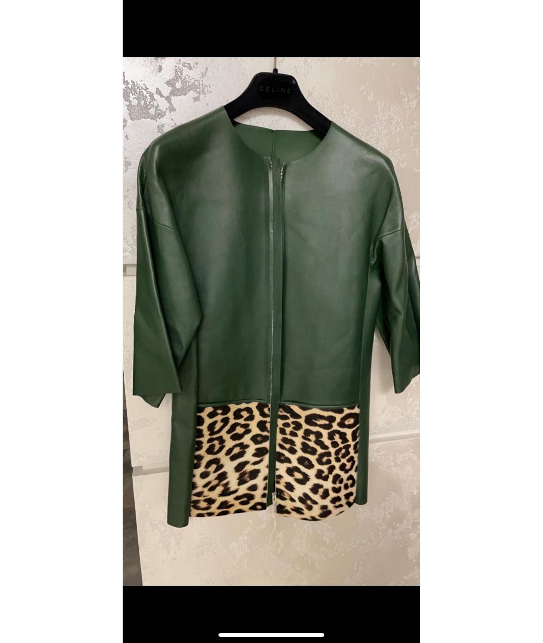 CELINE PRE-OWNED Зеленая кожаная куртка, фото 3