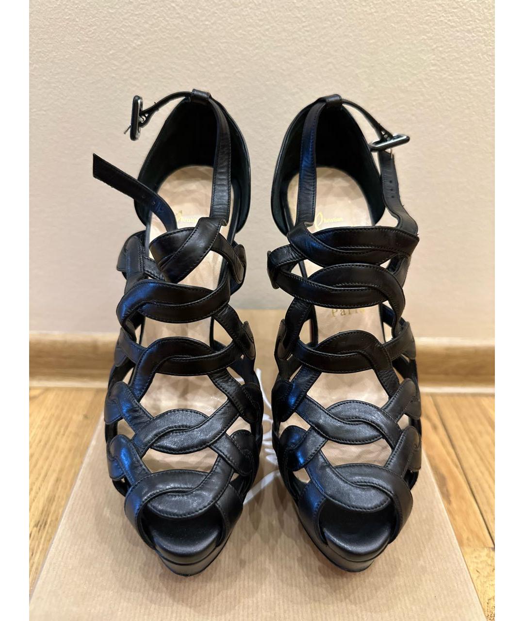 CHRISTIAN LOUBOUTIN Черные кожаные босоножки, фото 2