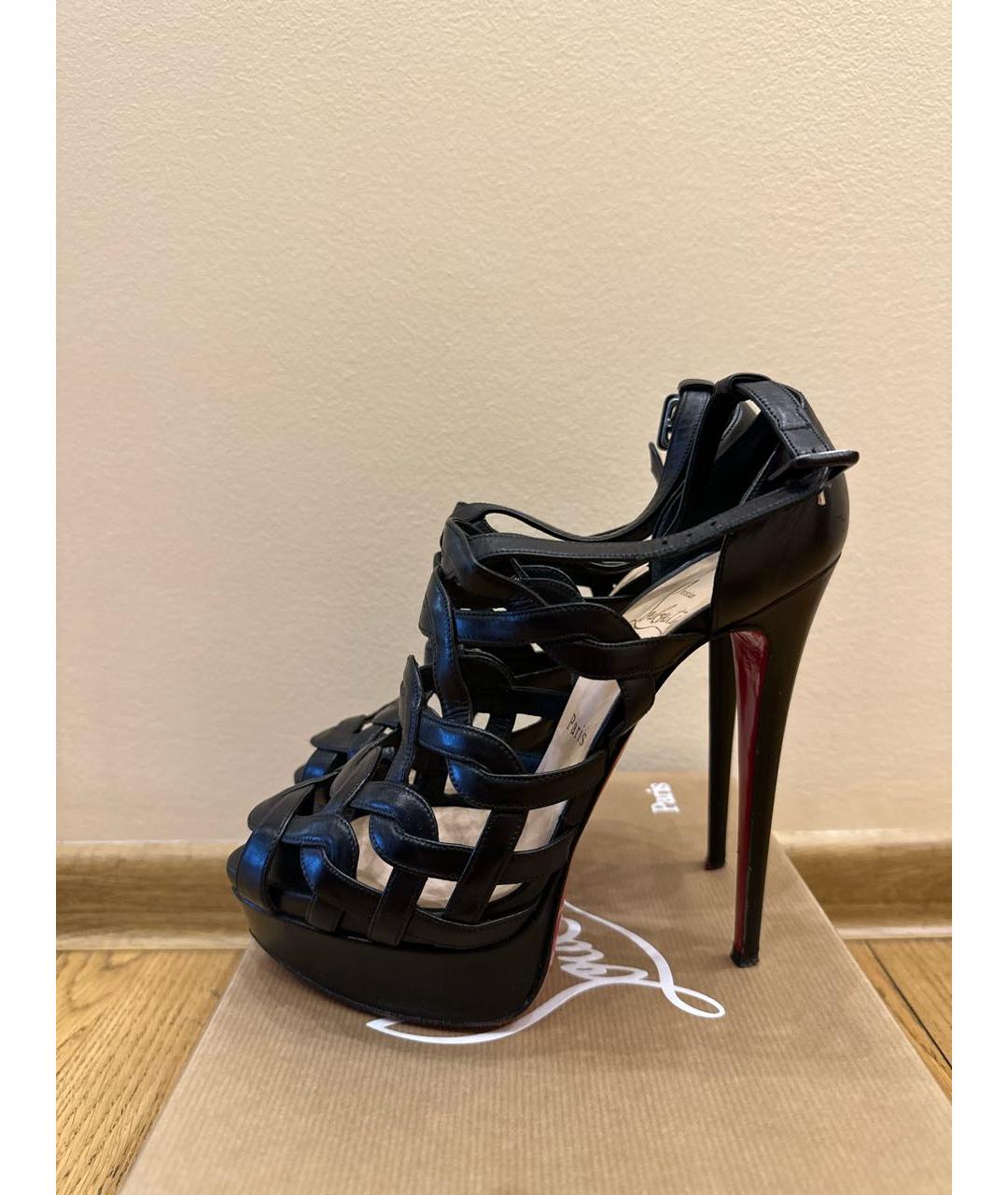 CHRISTIAN LOUBOUTIN Черные кожаные босоножки, фото 5