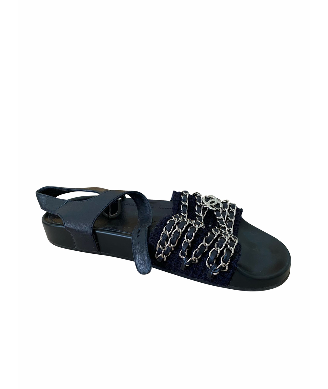 CHANEL PRE-OWNED Темно-синие текстильные сандалии, фото 1