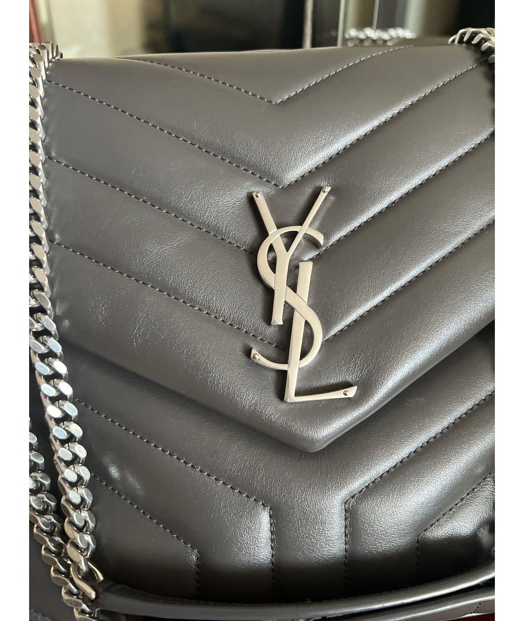 SAINT LAURENT Антрацитовая кожаная сумка через плечо, фото 2