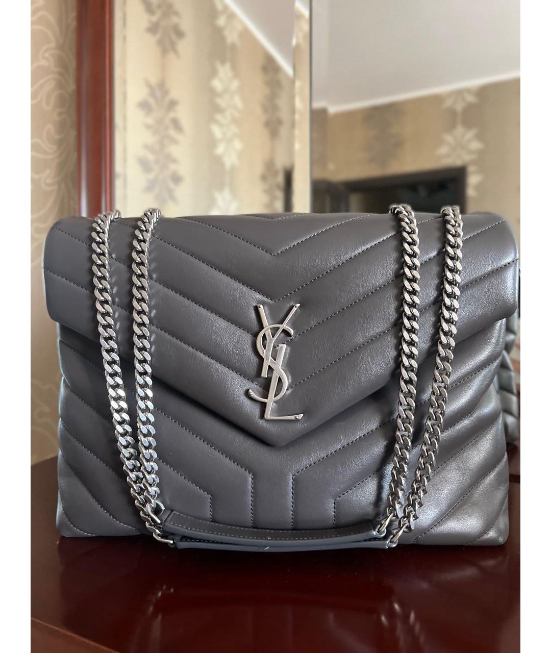 SAINT LAURENT Антрацитовая кожаная сумка через плечо, фото 3