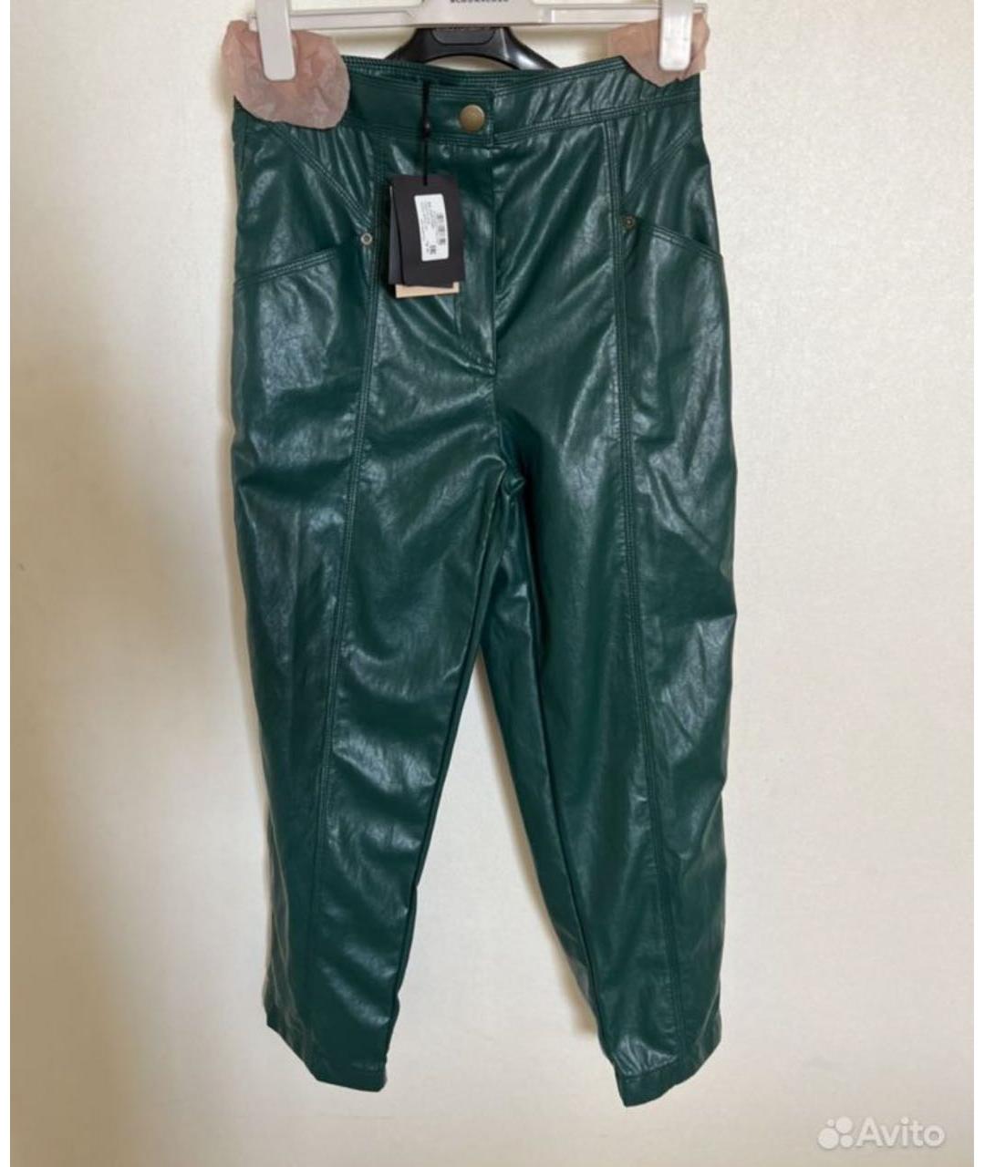TWIN-SET Зеленые кожаные прямые брюки, фото 2