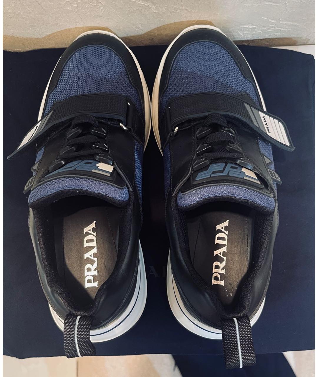 PRADA Темно-синие текстильные низкие кроссовки / кеды, фото 3