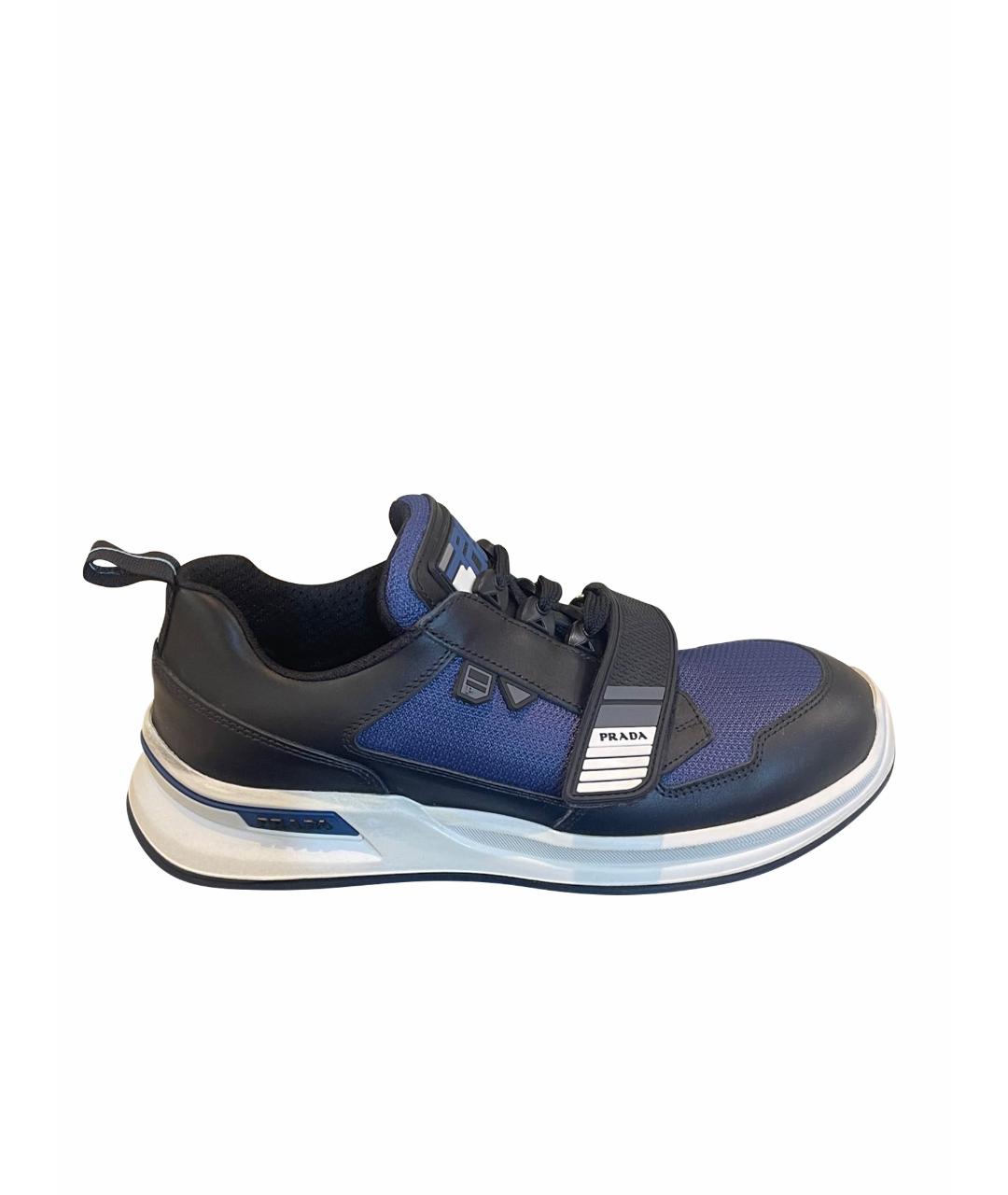 PRADA Темно-синие текстильные низкие кроссовки / кеды, фото 1