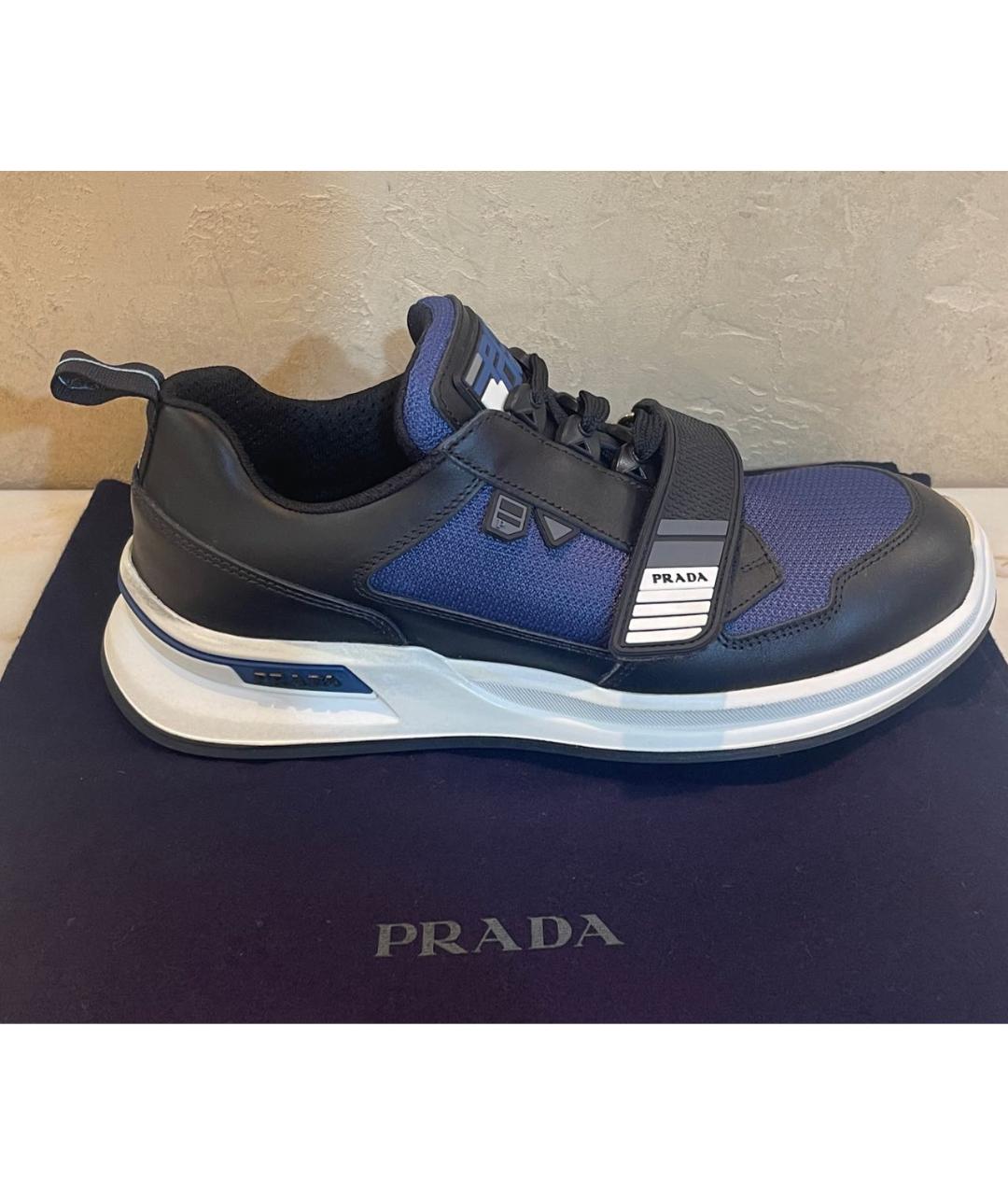 PRADA Темно-синие текстильные низкие кроссовки / кеды, фото 7
