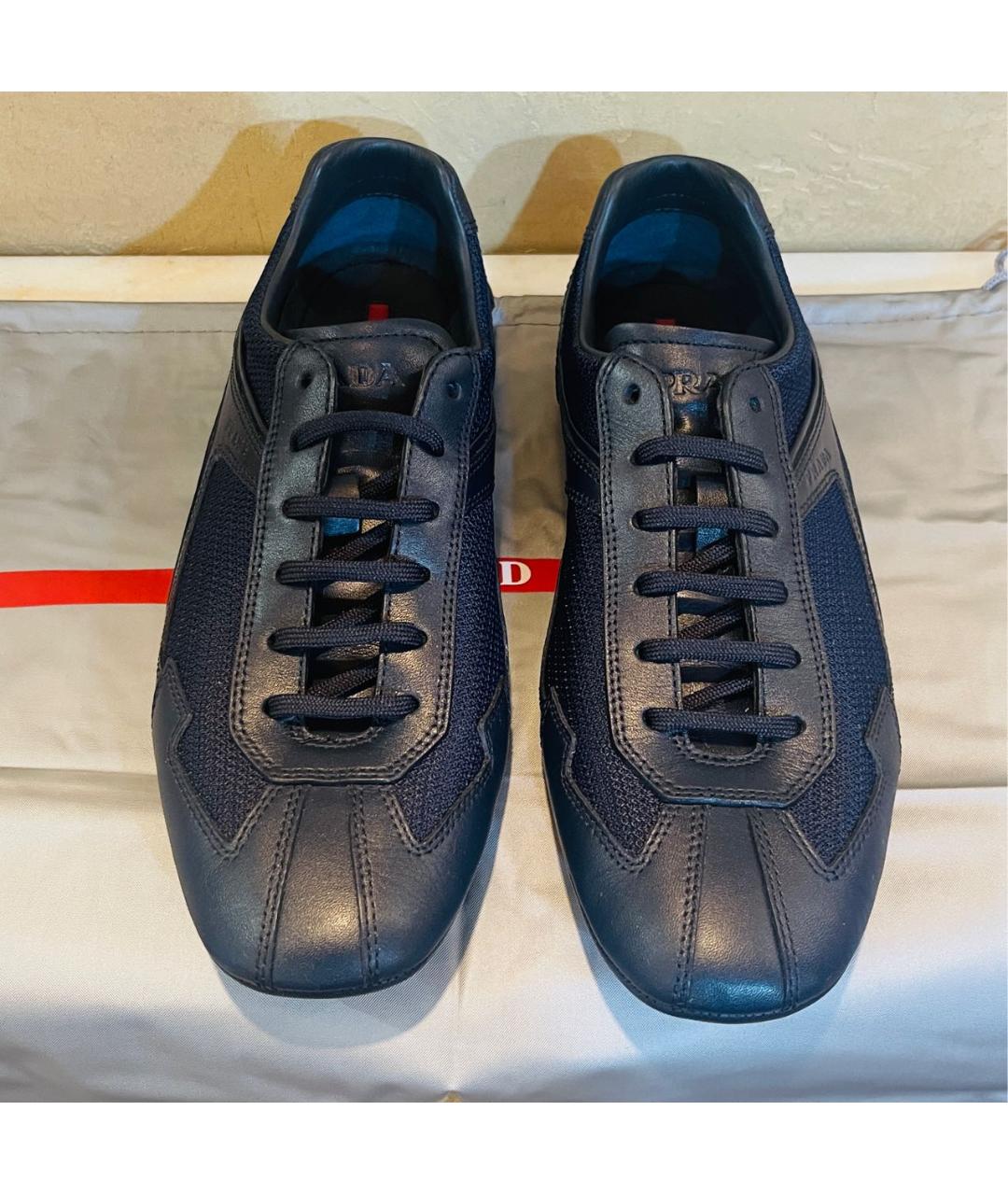 PRADA Темно-синие кожаные низкие кроссовки / кеды, фото 2