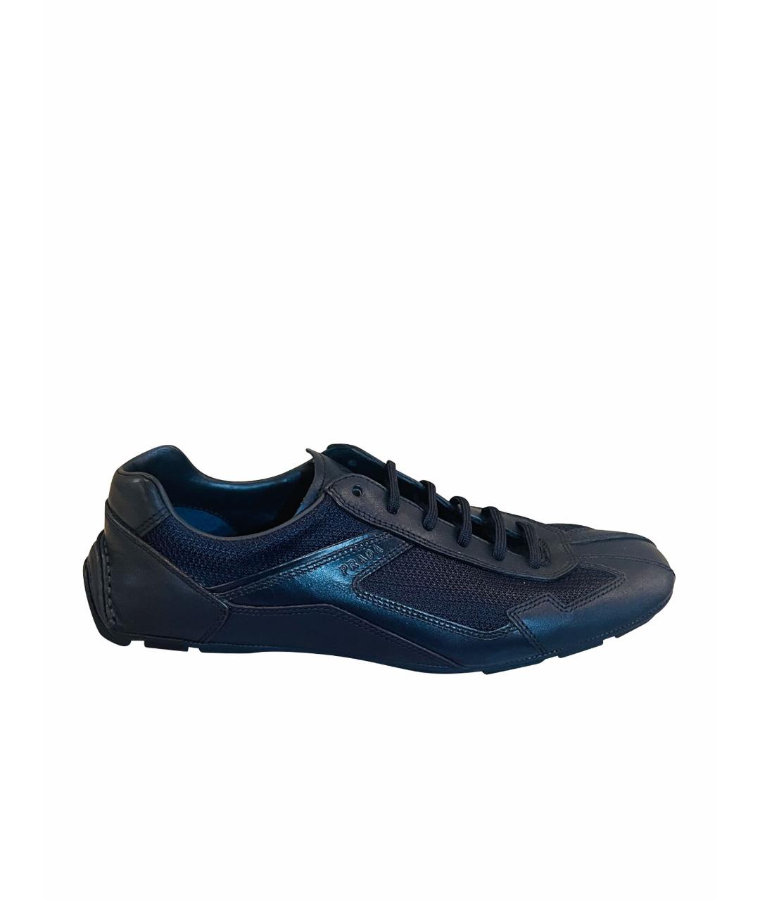 PRADA Темно-синие кожаные низкие кроссовки / кеды, фото 1