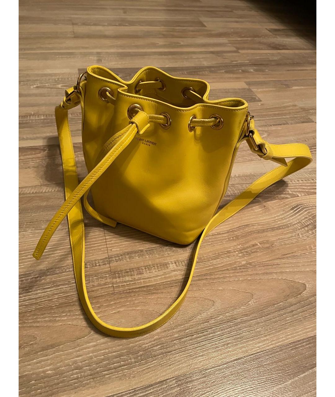 SAINT LAURENT Желтая кожаная сумка тоут, фото 8