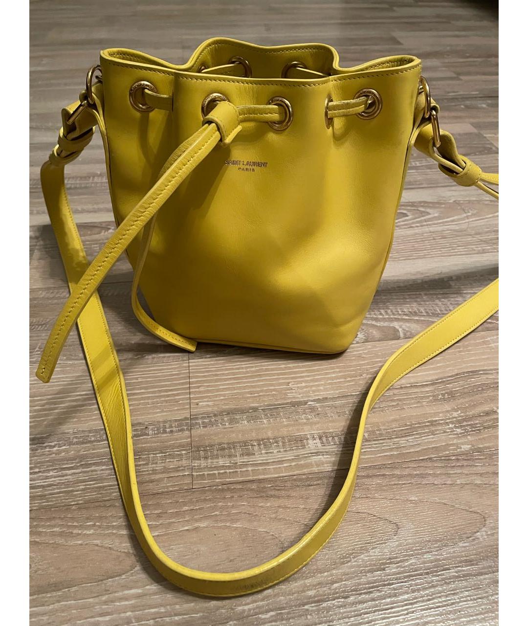 SAINT LAURENT Желтая кожаная сумка тоут, фото 2