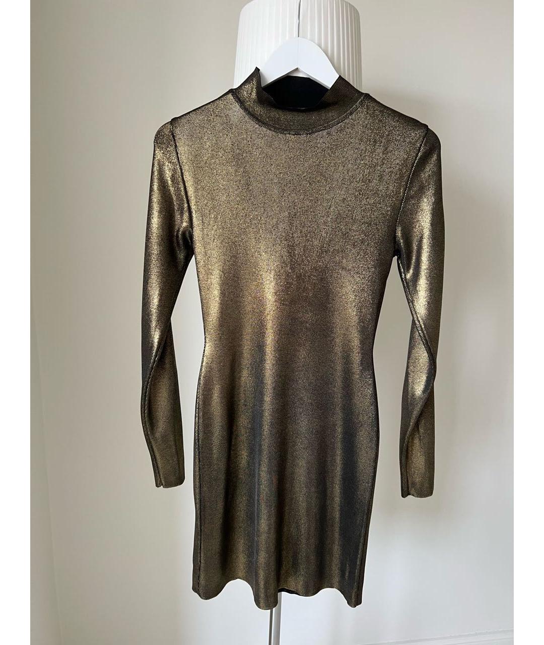 BALMAIN Золотое вискозное коктейльное платье, фото 7