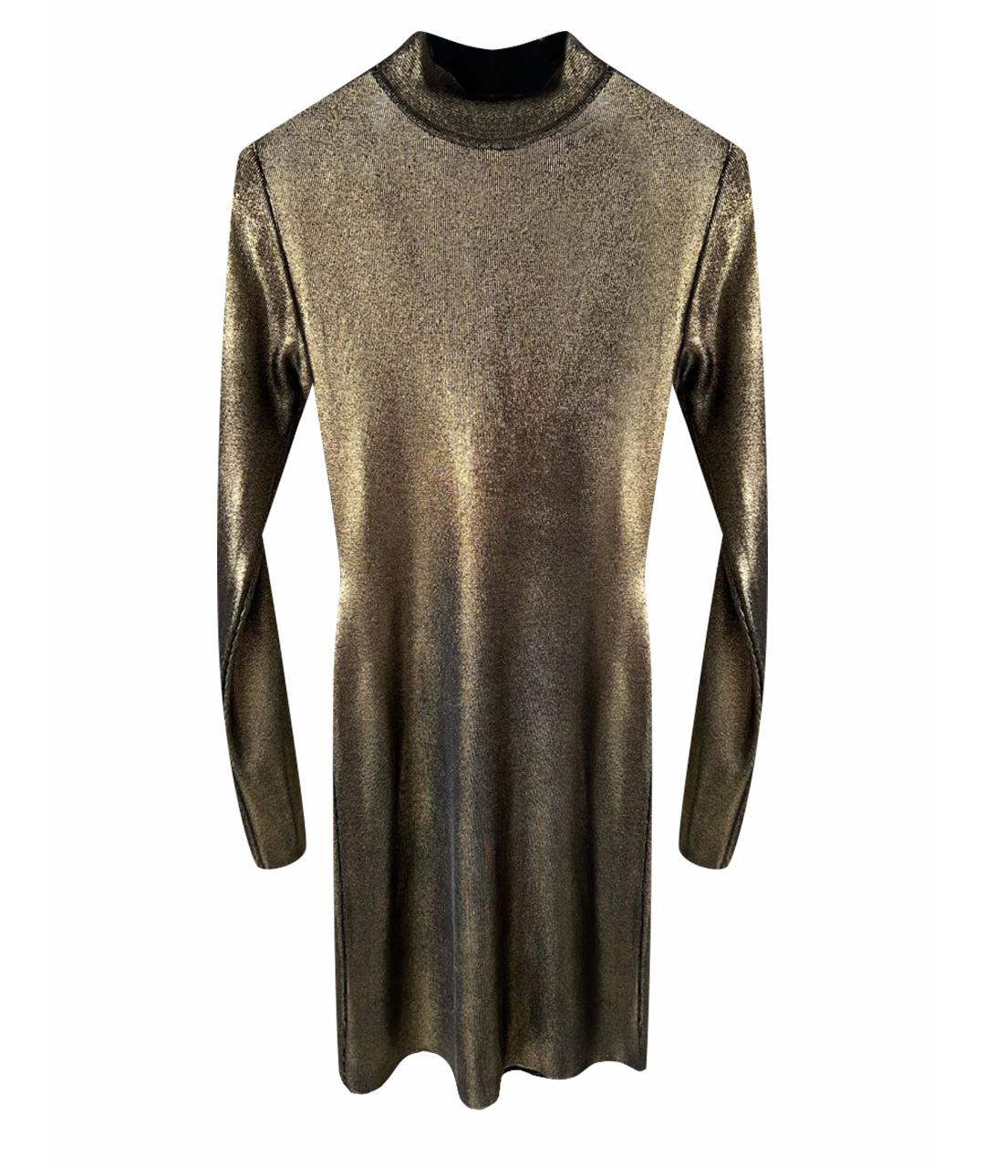 BALMAIN Золотое вискозное коктейльное платье, фото 1