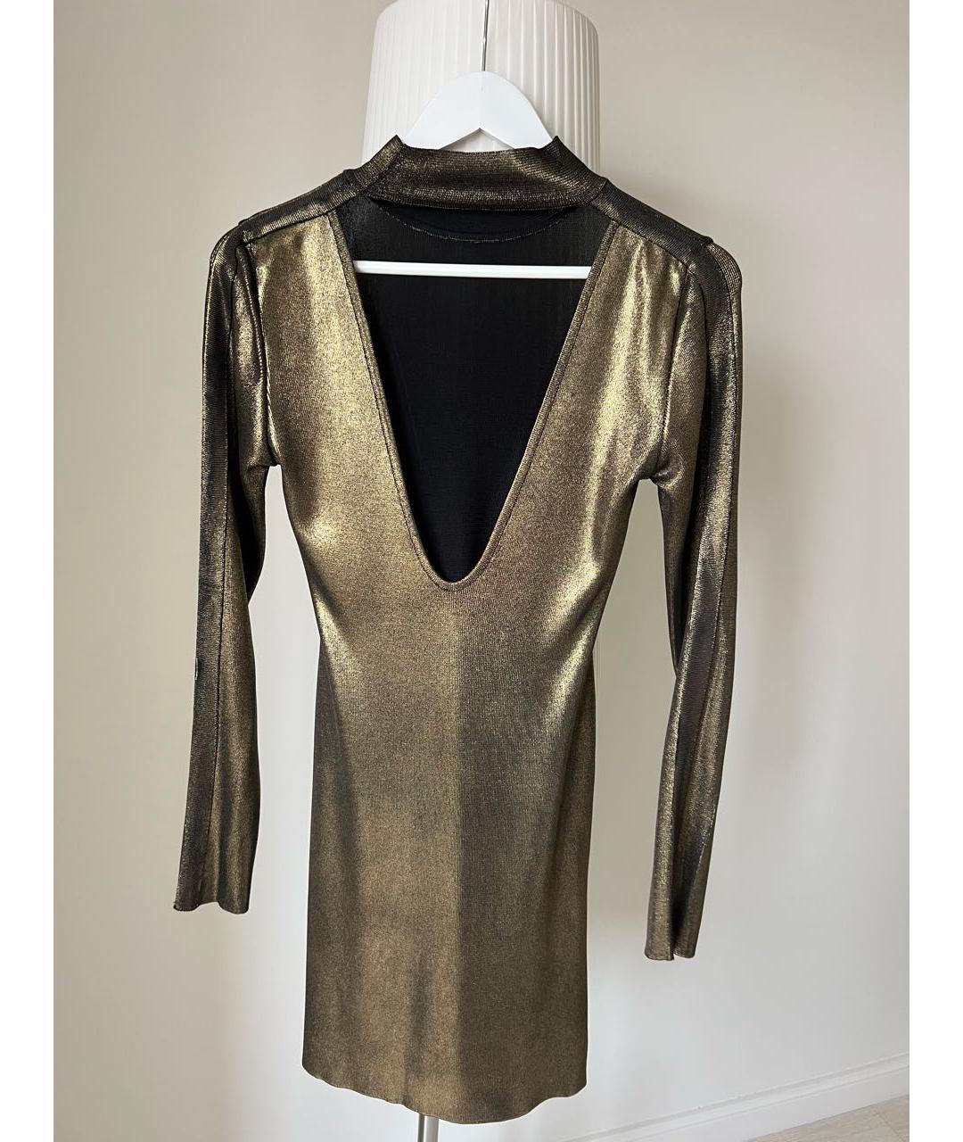 BALMAIN Золотое вискозное коктейльное платье, фото 2