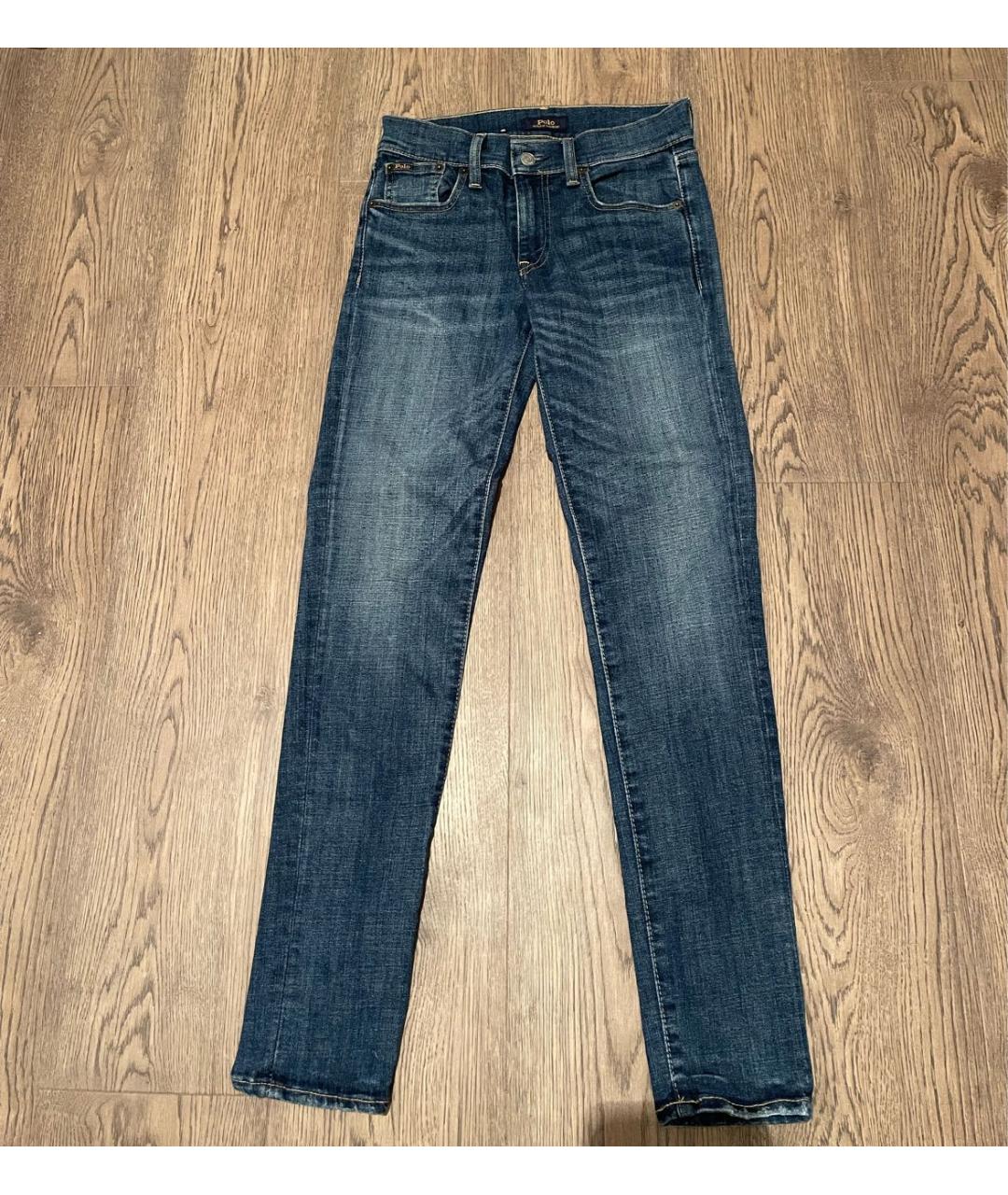 POLO RALPH LAUREN Темно-синие хлопко-полиэстеровые джинсы слим, фото 6