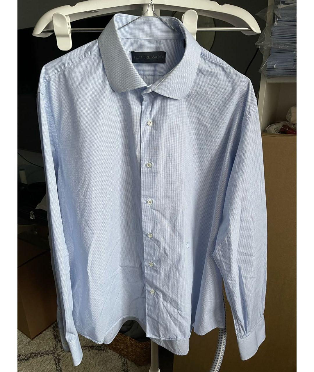 TRUSSARDI Голубая хлопковая классическая рубашка, фото 8