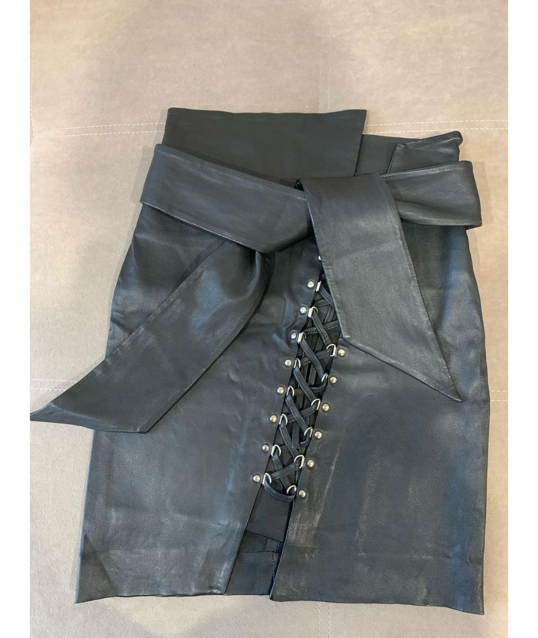 IRO Черная кожаная юбка мини, фото 4
