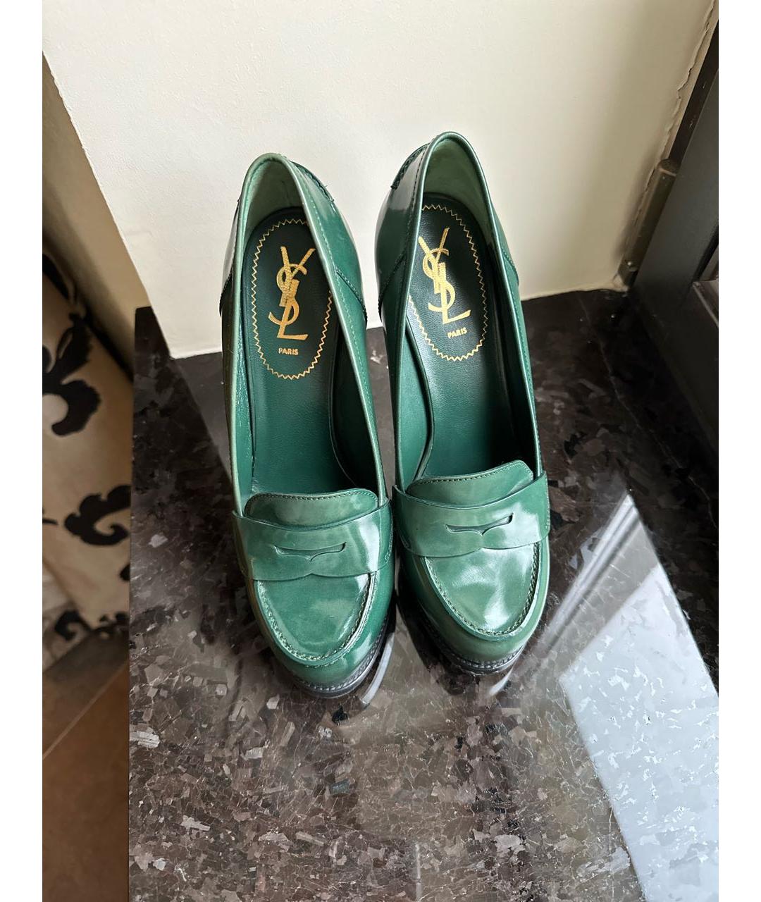 SAINT LAURENT Зеленые кожаные туфли, фото 2