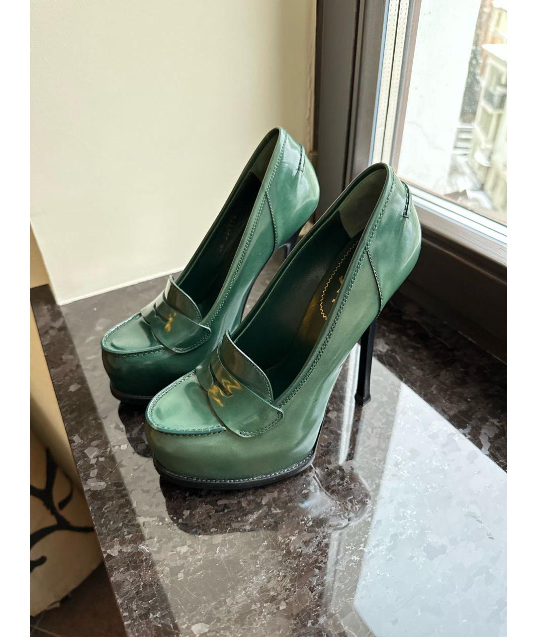 SAINT LAURENT Зеленые кожаные туфли, фото 5