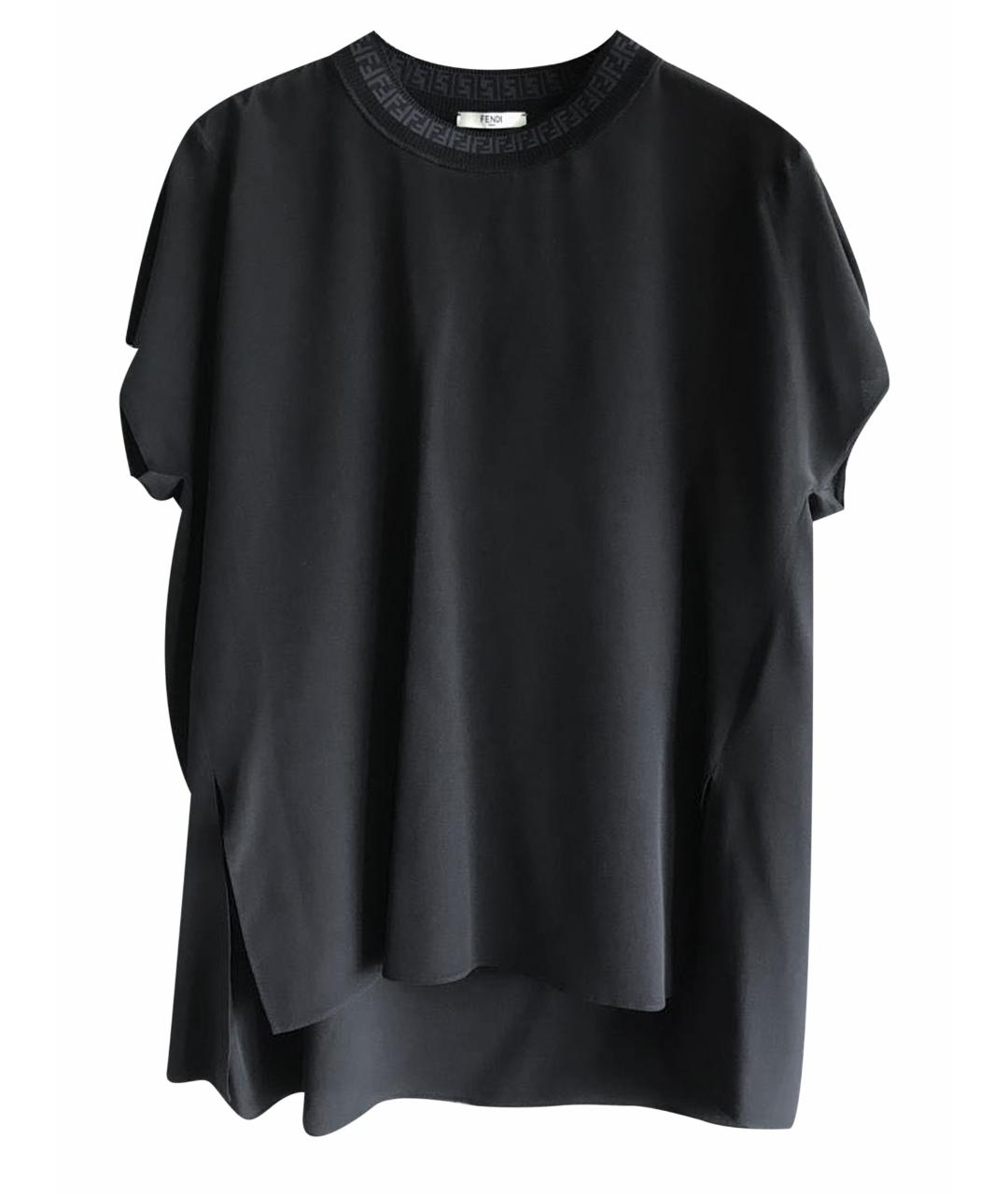 FENDI Черная шелковая футболка, фото 1