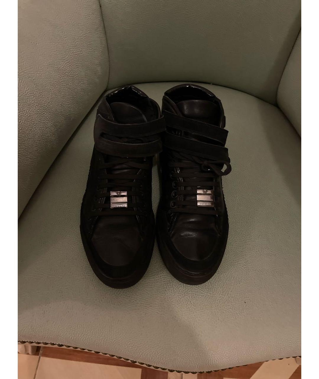 VERSACE Черные кожаные высокие кроссовки / кеды, фото 2