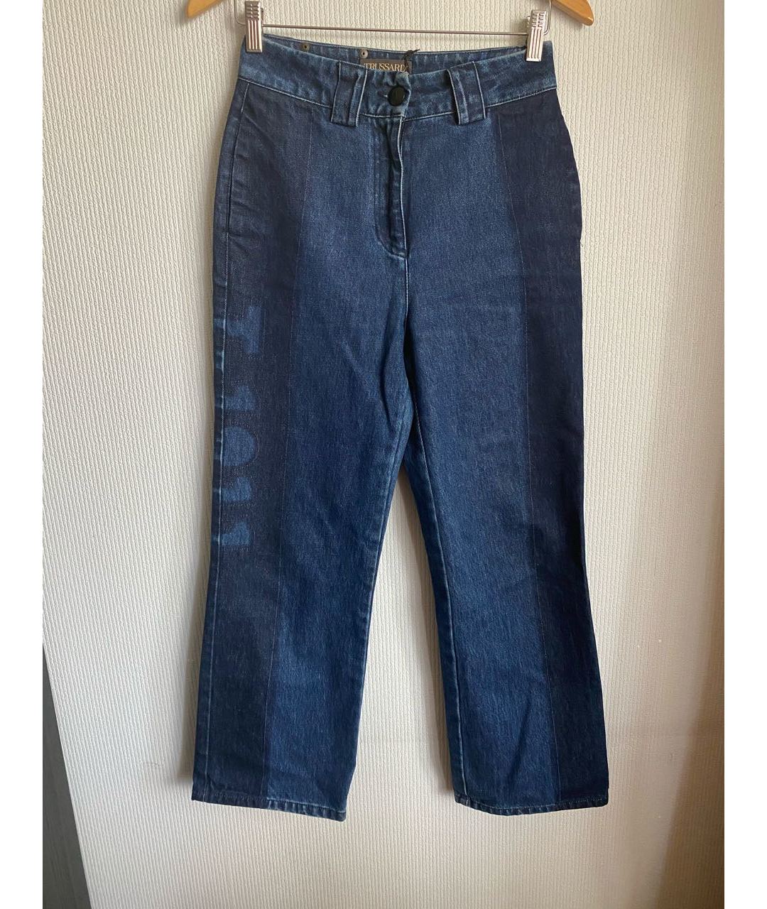 TRUSSARDI Темно-синие хлопковые прямые джинсы, фото 9
